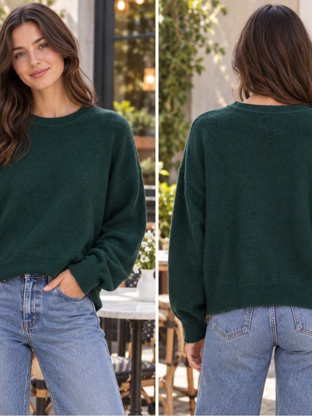 Free People Forest Green Crewneck Sweater